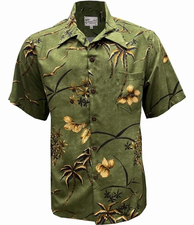 Original Hawaiihemd - RETRO OASIS PALMS - MOSS - Diamond Head Sportswear